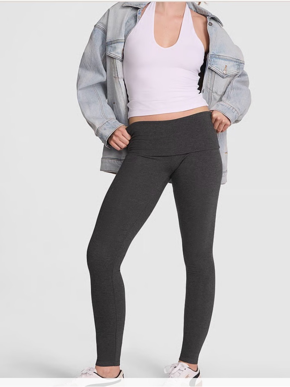 PINK Victoria's Secret Dark gray women's foldover Leggings